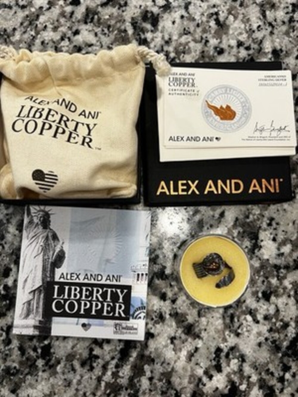 Alex & Ani 925 Sterling Silver Liberty Copper Carry Light Peace Love Wrap Ring